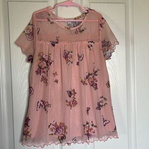Love fire floral butterfly short sleeve top size L